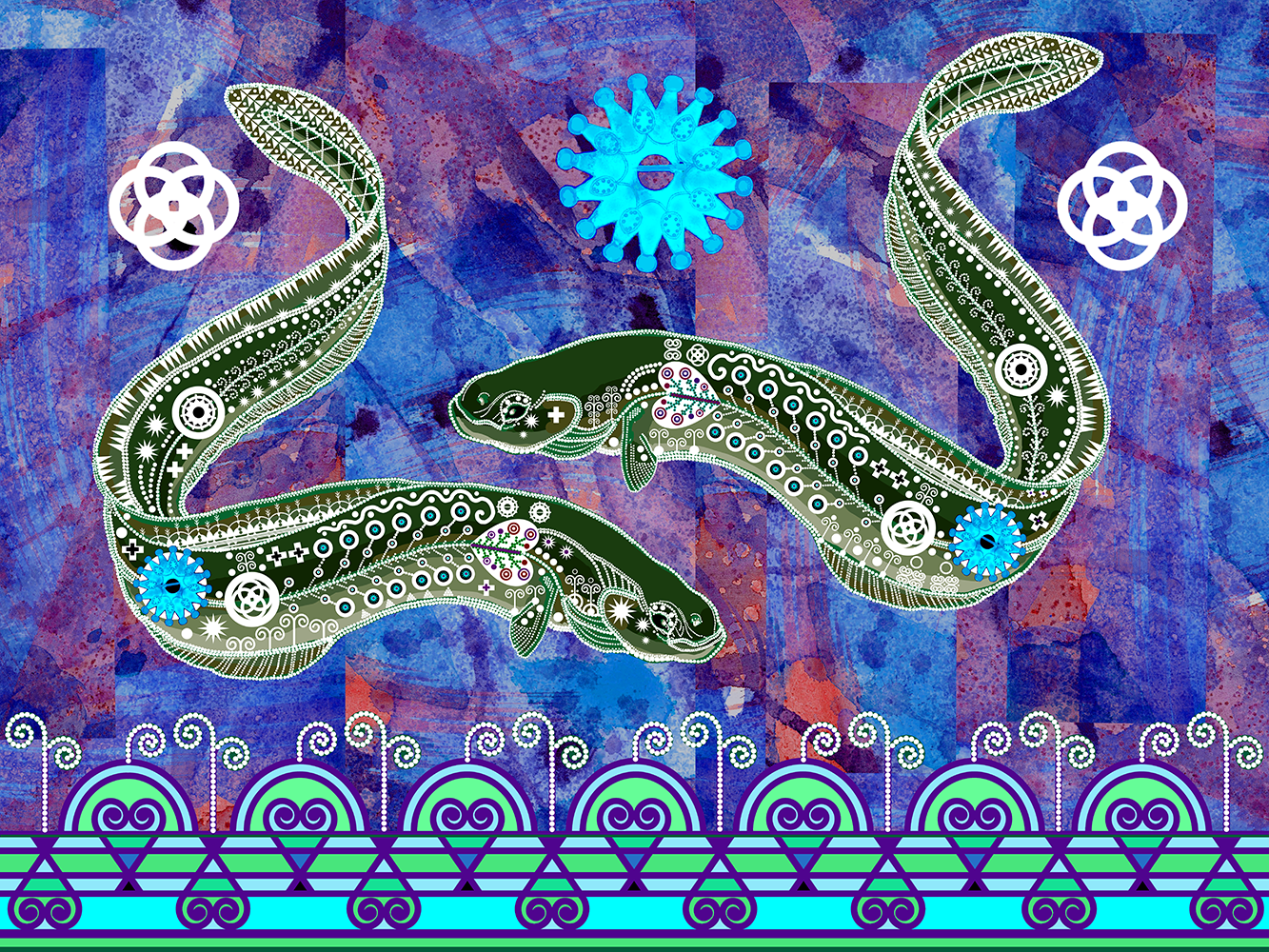 Double Eels Cleaning Water - Fine Art Giclee Print