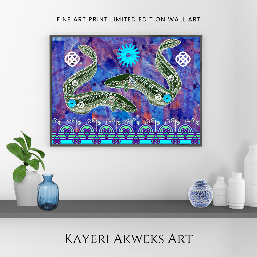 Double Eels Cleaning Water - Fine Art Giclee Print