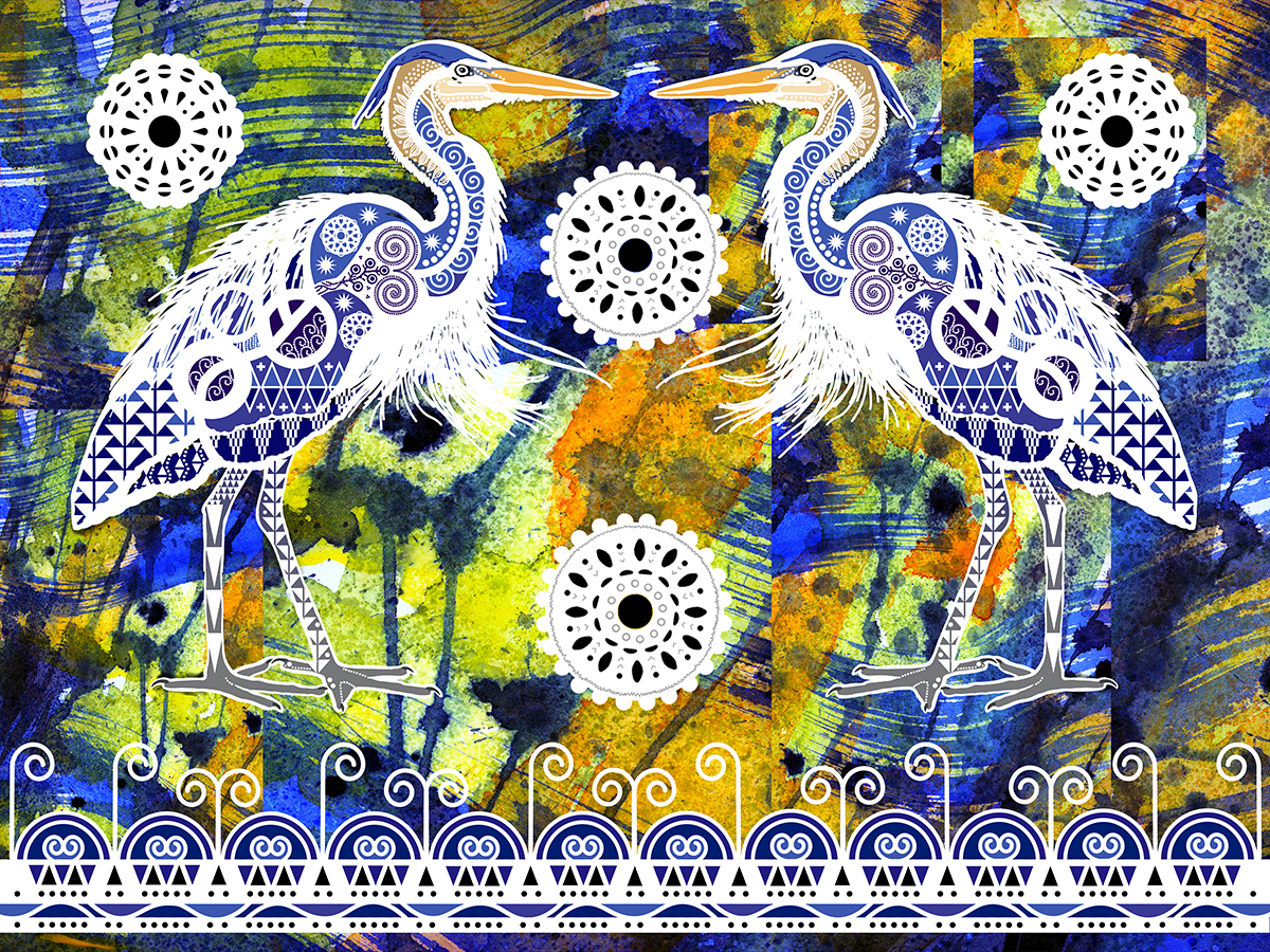 Double Great Blue Herons - Fine Art Giclee Print